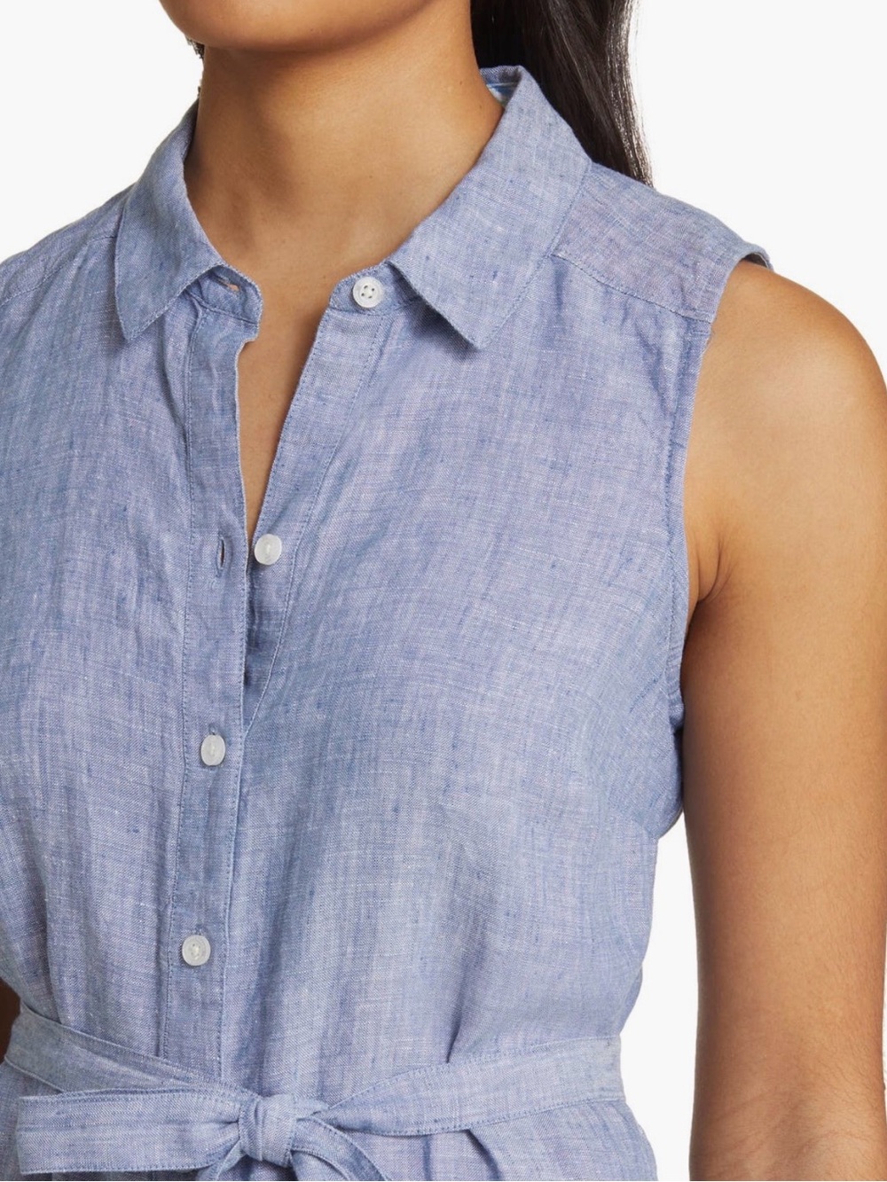 Tommy Bahama Sleeveless Button-Front Chambray Midi Dress in Light Blue - Picture 4 of 6